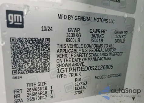 2025 GMC Sierra C1500 Slt z USA, uszkodzony, nr VIN 1GTPHDED0SZ126805